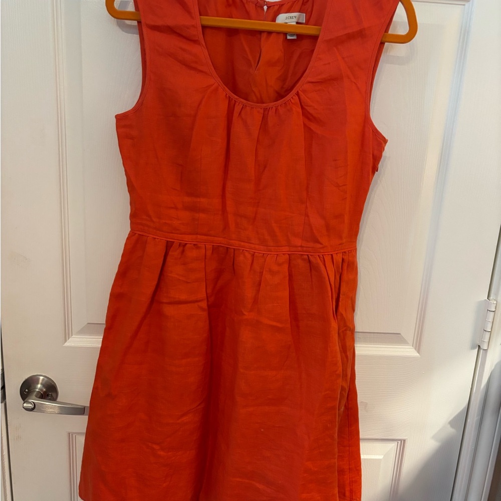 JCREW Vibrant Orange Linen Sleeveless Dress